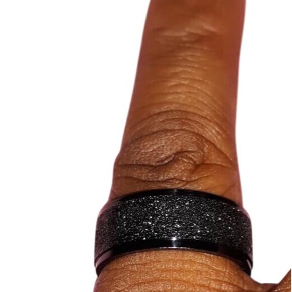 Matte Black Stainless Steel Ring Unisex With Subtle Glitter Finish Comfortable F - Picture 3 of 5